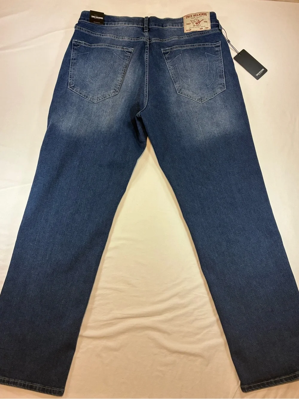 True Religion Men's Dark Blue Denim Jeans with Blue Logo Patches